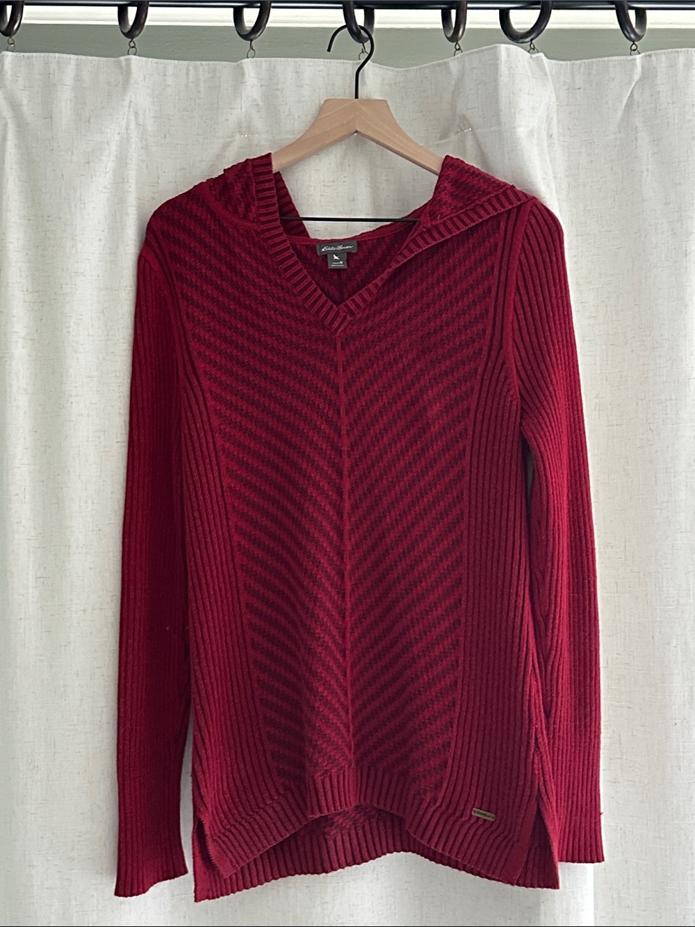 Eddie Bauer Hooded Knit Sweater Women’s Medium | Chunky Ribbed Cozy Pullover